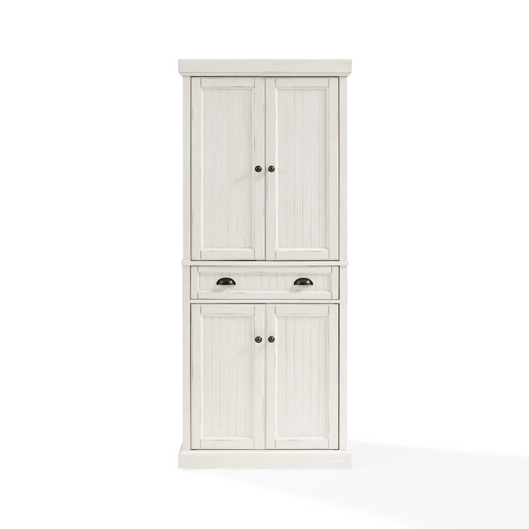 Seaside Distressed White Solid Wood Kitchen Pantry with Adjustable Shelves