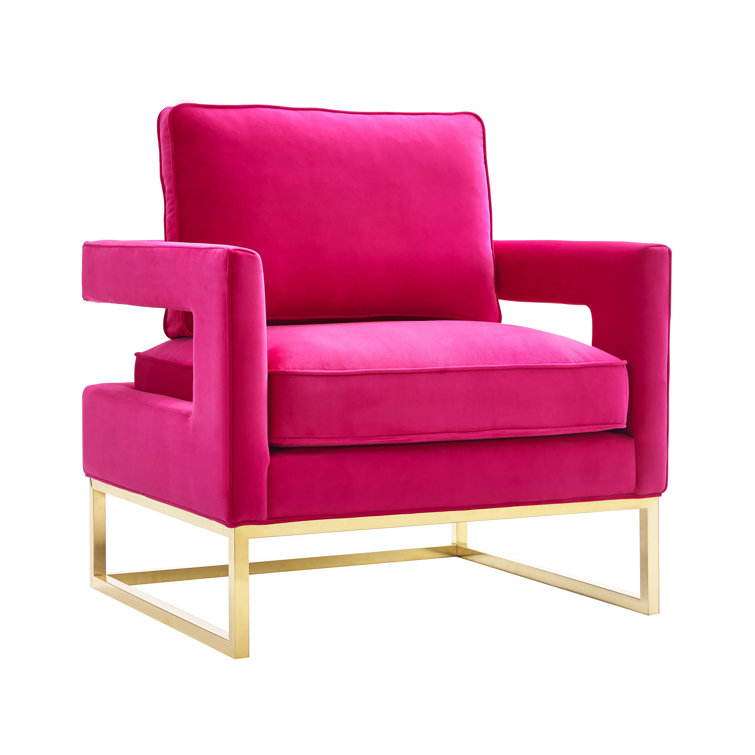 Bright Pink Velvet Armchair with Gold Metal Base
