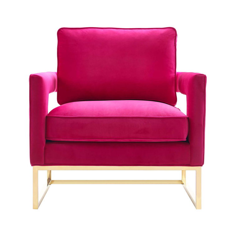 Bright Pink Velvet Armchair with Gold Metal Base