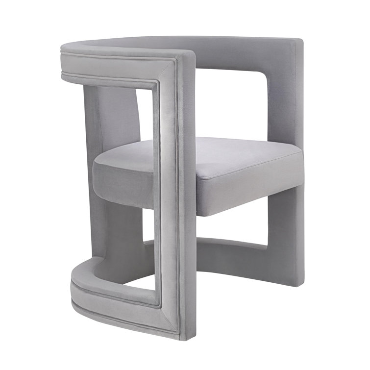 Ada Grey Velvet Birch Wood Accent Chair with Cut-Out Design