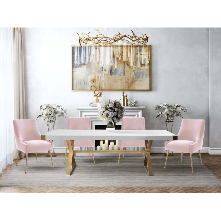Blush Velvet Parsons Side Chair with Gold Legs