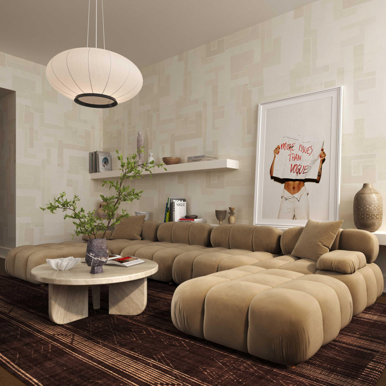 Brown Velvet Modular Corner Chair with Tufted Back