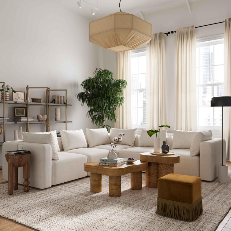 Cream Linen Modular Corner Armchair with Cushions