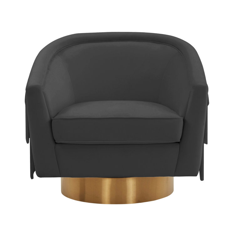 Black Velvet Barrel Swivel Chair with Gold Base