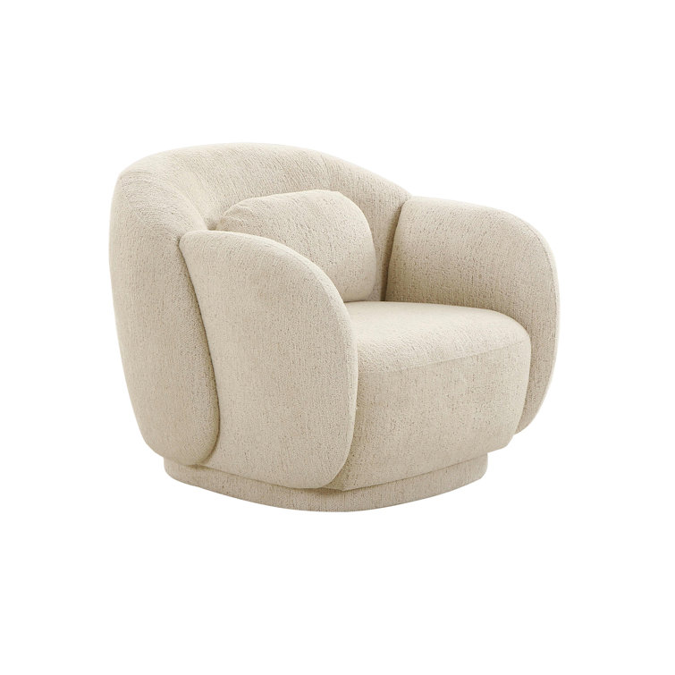 Cream Boucle Handcrafted Wood Accent Chair