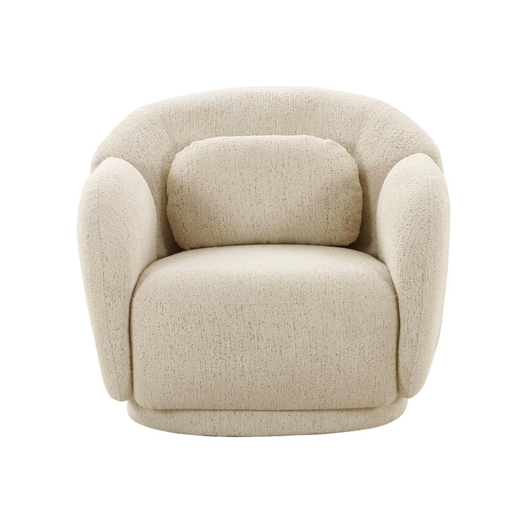 Cream Boucle Handcrafted Wood Accent Chair