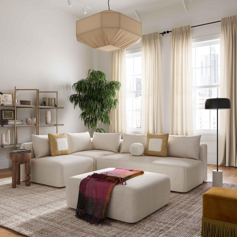 Cream Linen Modular Armless Slipper Chair