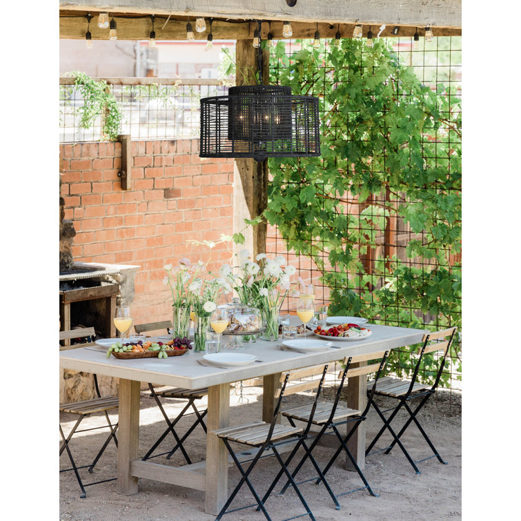 Matte Black Drum Filigree 4-Light Chandelier