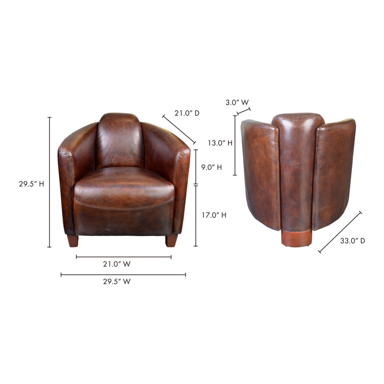 Transitional Distressed Brown Leather Accent Chair with Wood Frame