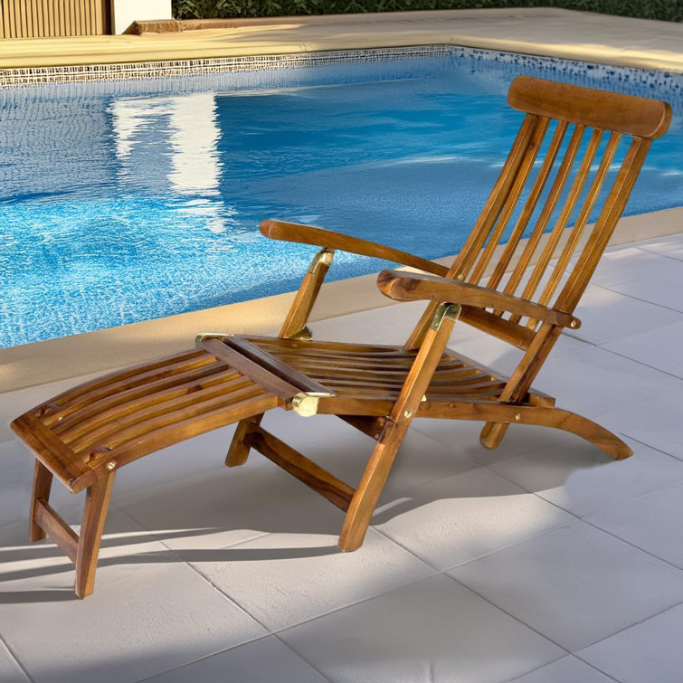 Java Finish Teak 5-Position Steamer Chair with Brass Hardware
