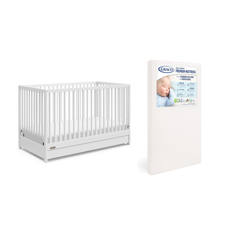 White Pine Wood 5-in-1 Convertible Crib with Drawer