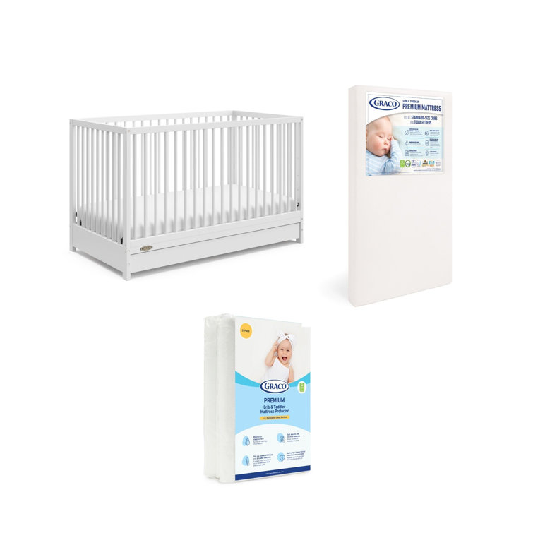 White Pine Wood 5-in-1 Convertible Crib with Drawer