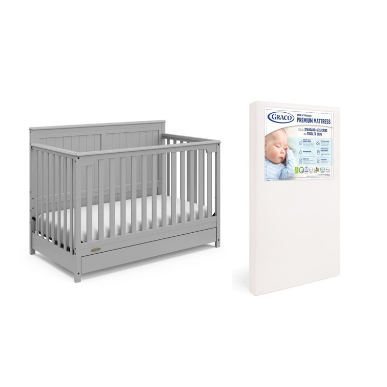 Pebble Gray 5-in-1 Convertible Crib with Storage Drawer