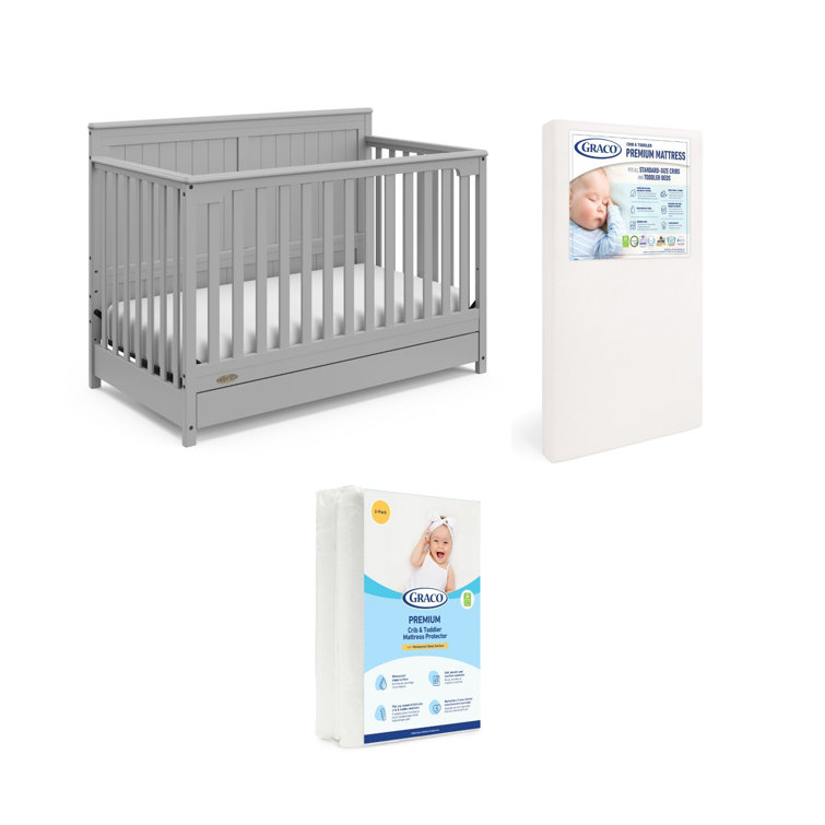 Pebble Gray 5-in-1 Convertible Crib with Storage Drawer