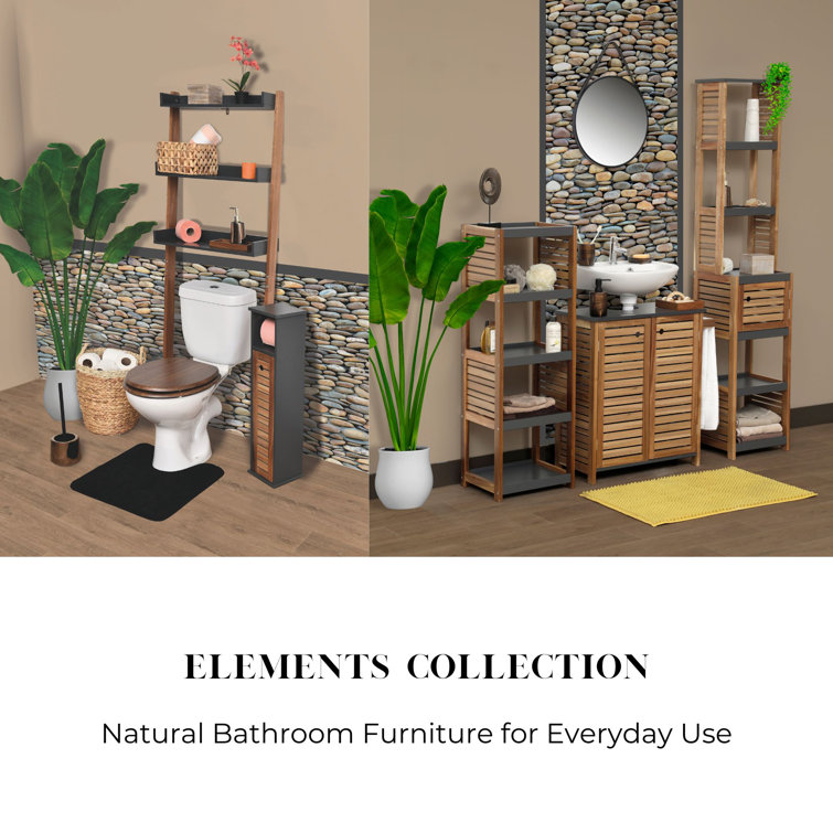 Gray and Natural Acacia Wood Free-Standing Toilet Paper Holder