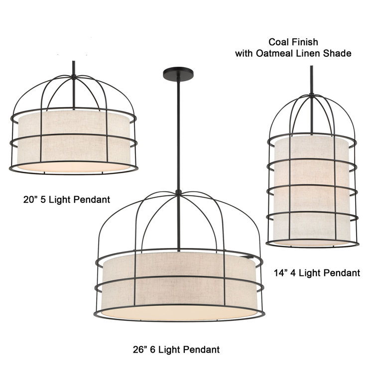 Coal Finish Brass 6-Light Drum Pendant for Indoor/Outdoor