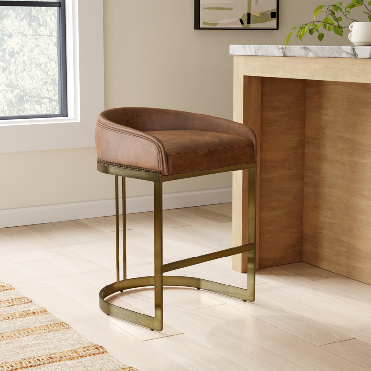 Bradley Brown Leather and Gold Metal Counter Stool