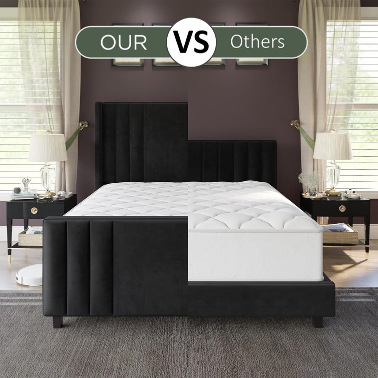 King Black Velvet Upholstered Platform Bed with Tufted Headboard