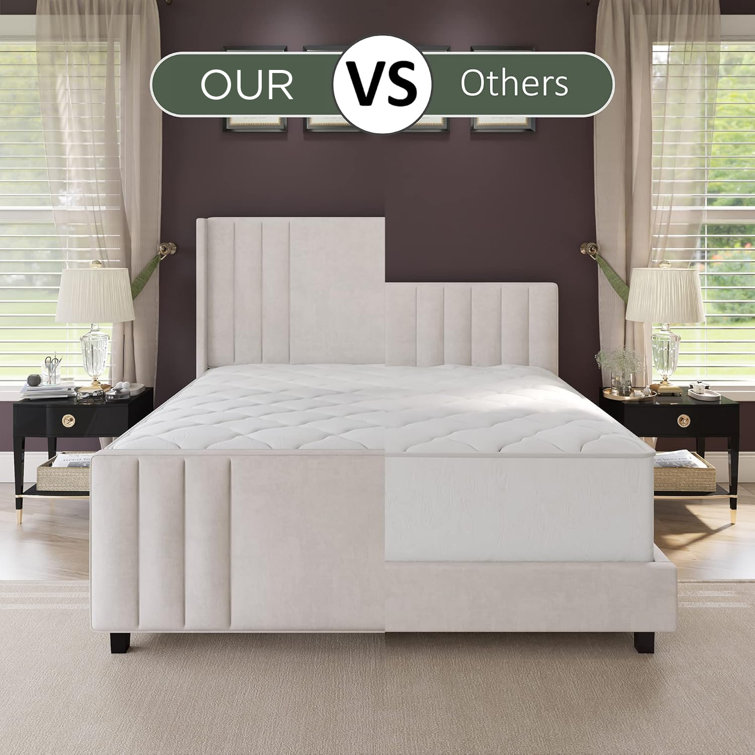 King Size Cream Velvet Upholstered Bed with Tufted Headboard