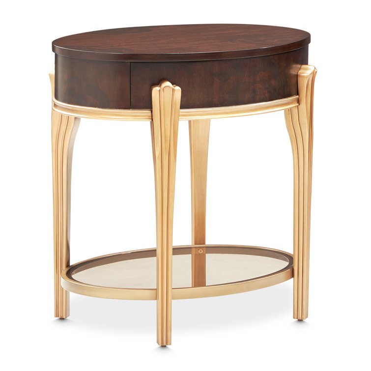 Round Dark Brown Wood and Glass End Table with Storage
