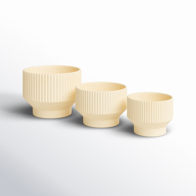 Cream Ceramic Round Planter Set of 3