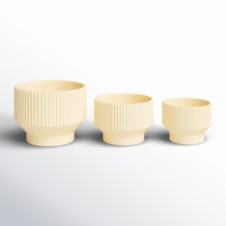 Cream Ceramic Round Planter Set of 3