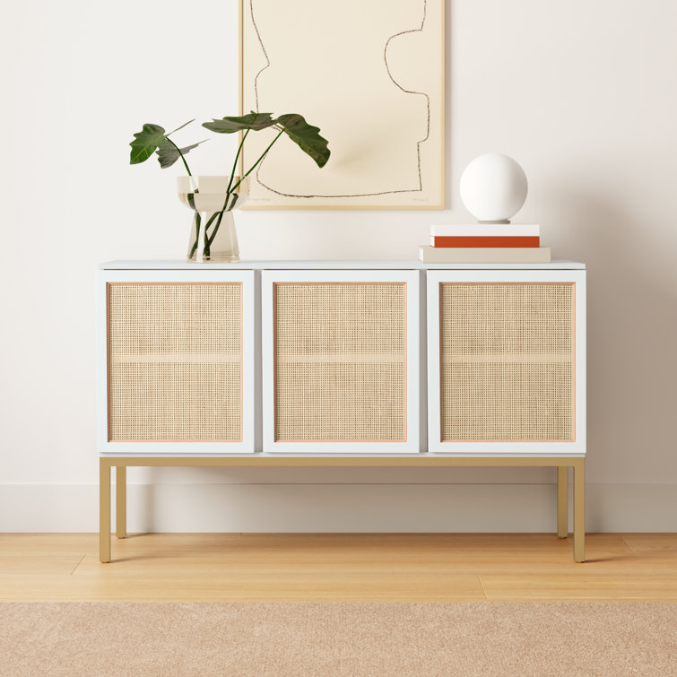 Zadie White and Gold Coastal-Inspired Rattan Sideboard