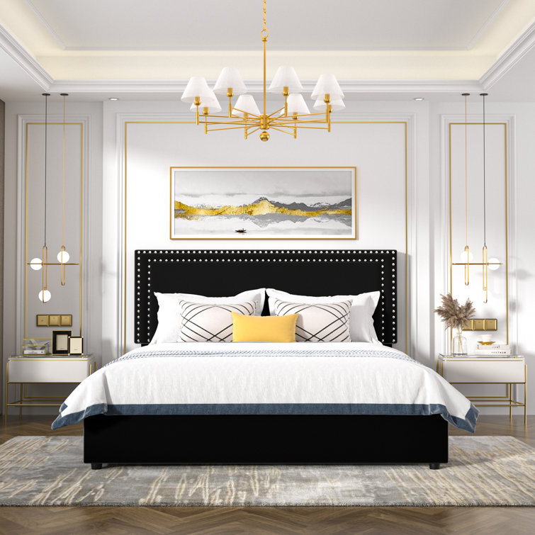 White Velvet Upholstered King Platform Bed with Storage Drawers