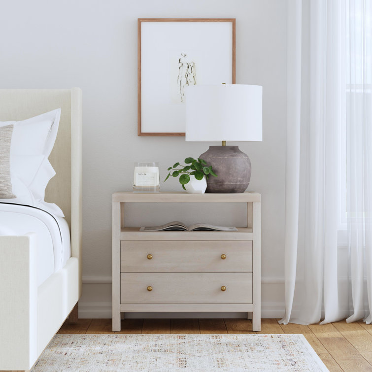 Nora Antique Taupe 2-Drawer Acacia Wood Nightstand