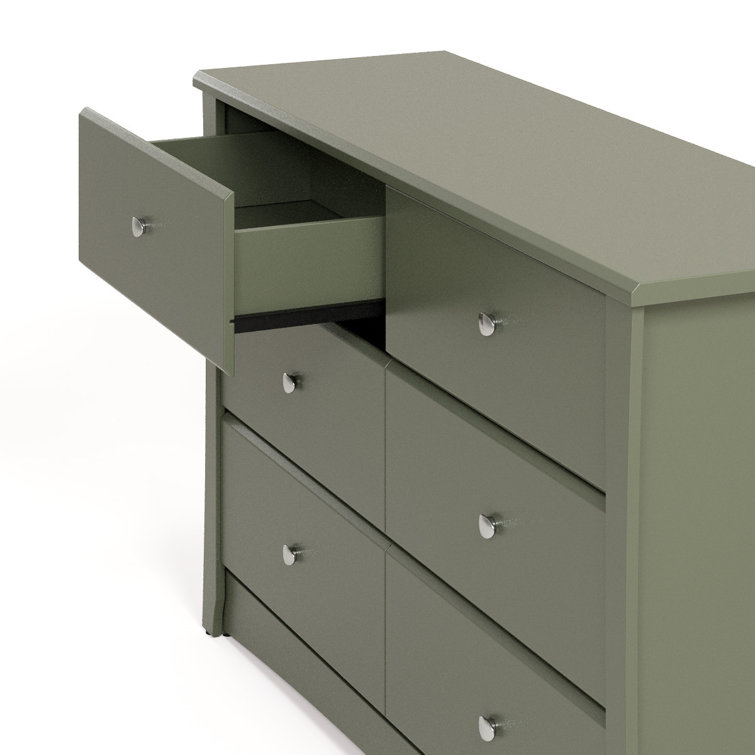 Olive Green Double Nursery Dresser with Silver Hardware