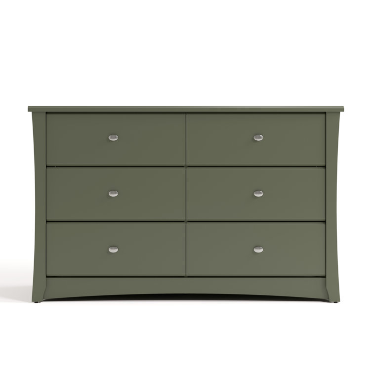 Olive Green Double Nursery Dresser with Silver Hardware