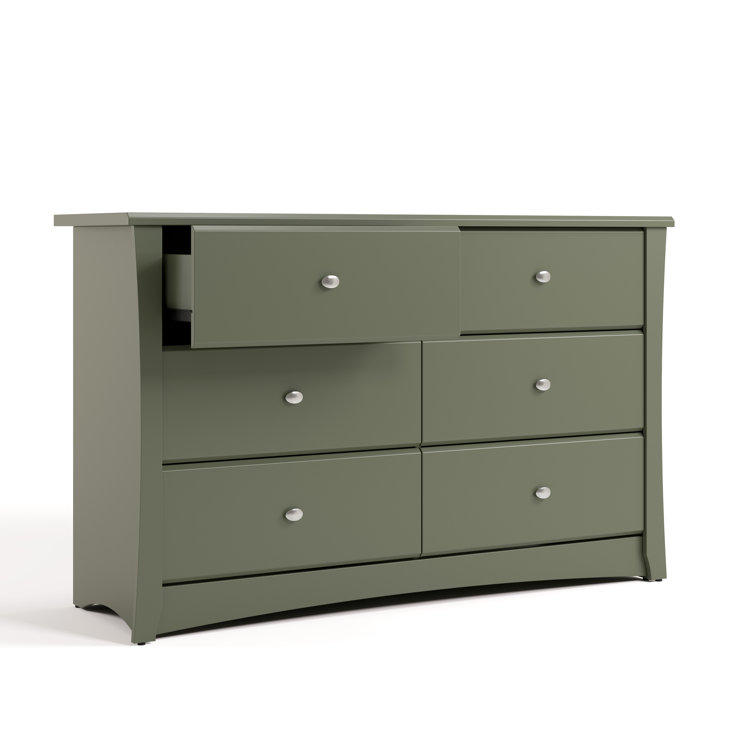 Olive Green Double Nursery Dresser with Silver Hardware