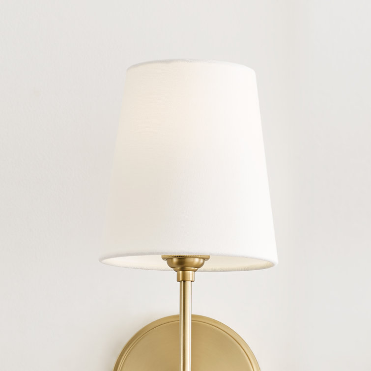 Satin Brass Wall Sconce with White Linen Shade