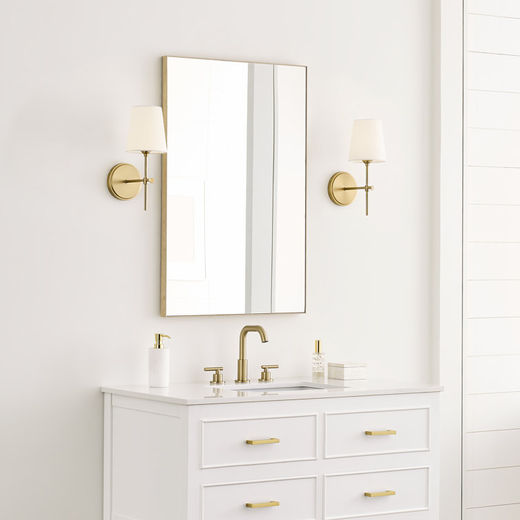 Satin Brass Wall Sconce with White Linen Shade