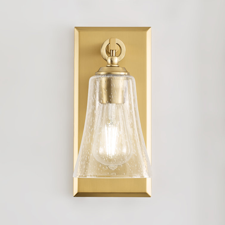Burnished Brass 1-Light Wall Sconce with Clear Seeded Glass Shade
