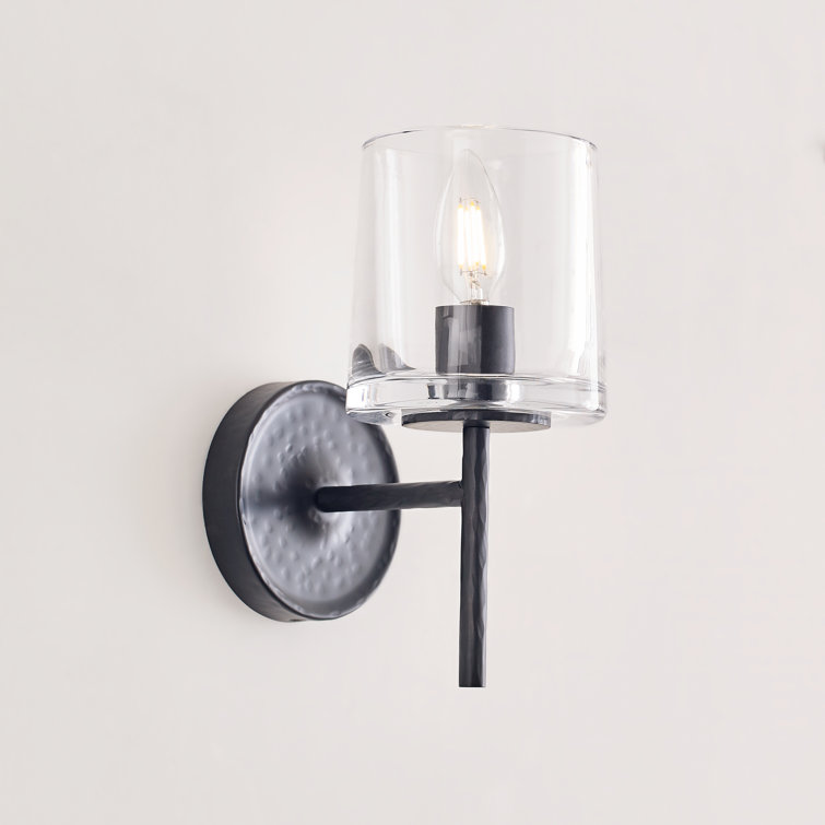 Aged Iron Clear Glass Dimmable Sconce with Torpedo Bulb