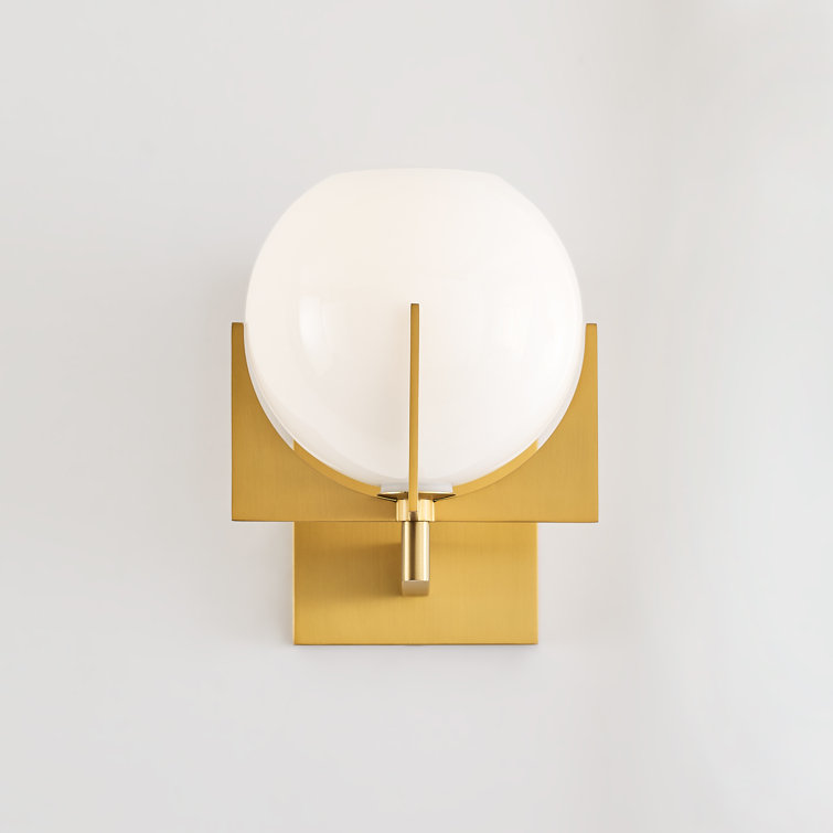 Abbott Retro-Inspired Burnished Brass Wall Sconce with Milk Glass Shade
