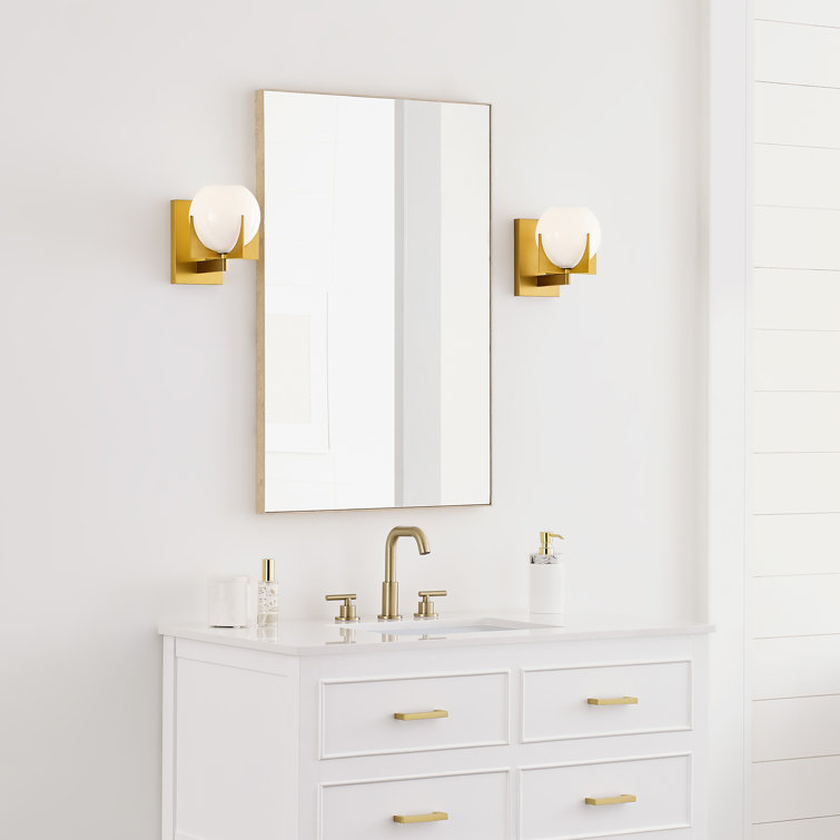 Abbott Retro-Inspired Burnished Brass Wall Sconce with Milk Glass Shade