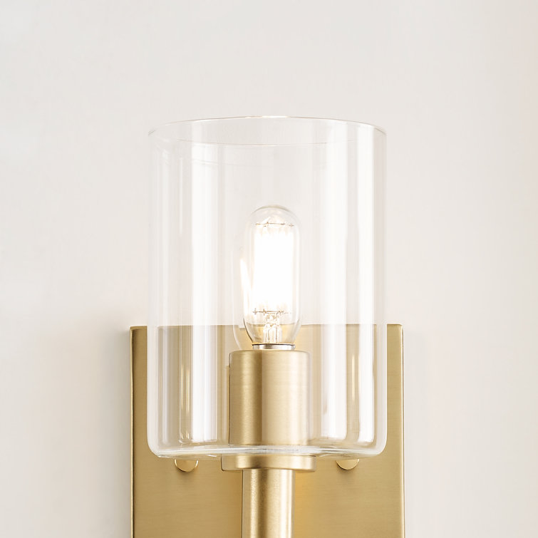 Satin Brass Dimmable Single Light Wall Sconce with Clear Glass Shade