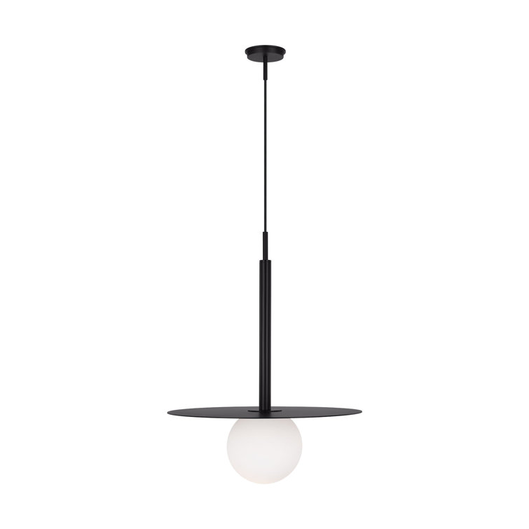 Midnight Black Glass Globe Pendant Light with Milk White Shade