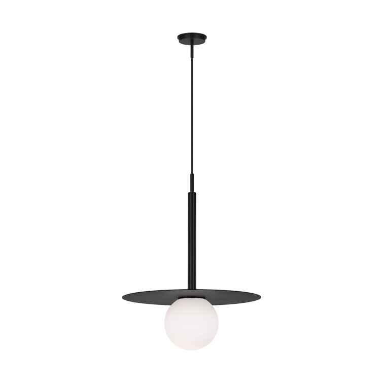 Midnight Black Glass Globe Pendant Light with Milk White Shade