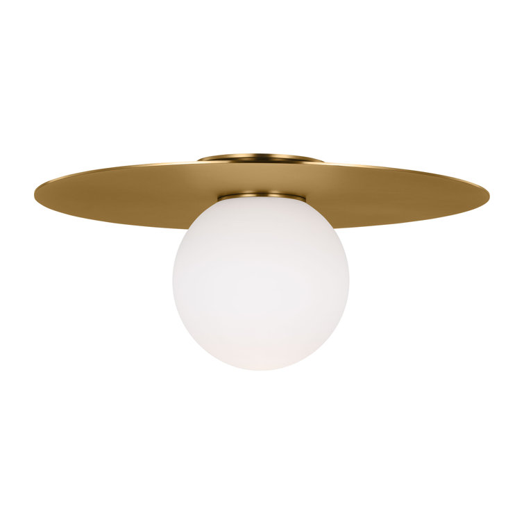 Burnished Brass Globe Flush Mount with Milk White Glass Shade