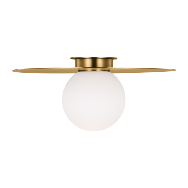 Burnished Brass Globe Flush Mount with Milk White Glass Shade