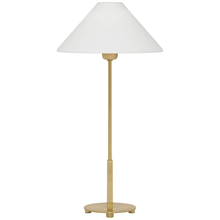 Slim Antique Brass Table Lamp with Linen Shade