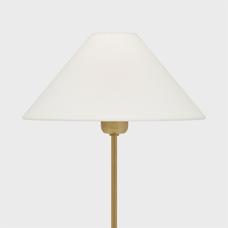 Slim Antique Brass Table Lamp with Linen Shade