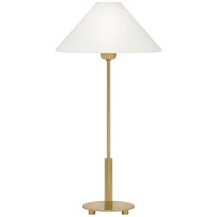 Slim Antique Brass Table Lamp with Linen Shade