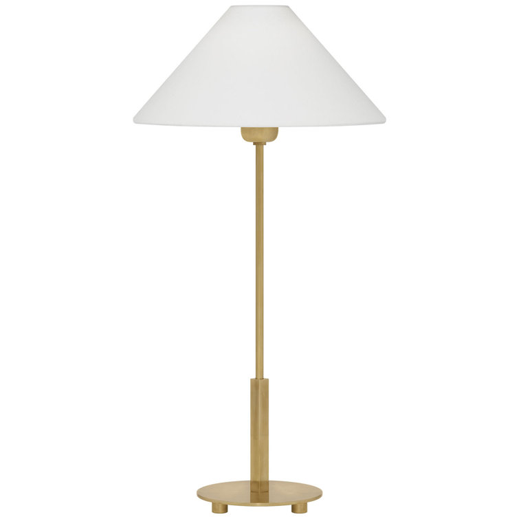 Slim Antique Brass Table Lamp with Linen Shade