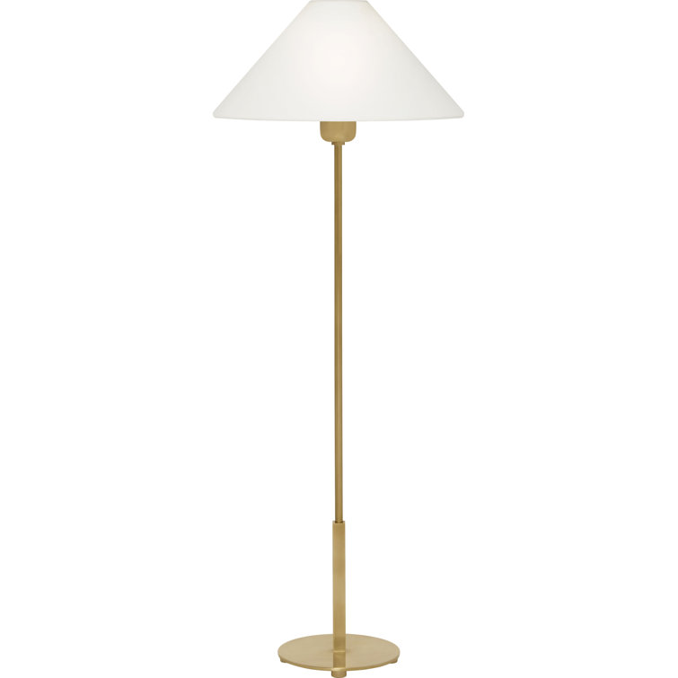 Slim Antique Brass Table Lamp with Linen Shade