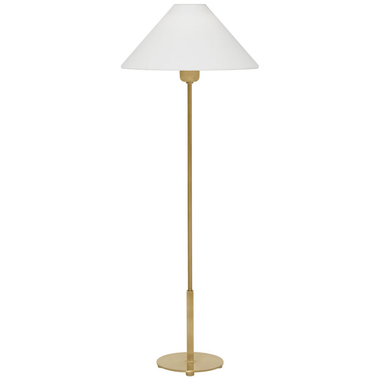 Slim Antique Brass Table Lamp with Linen Shade