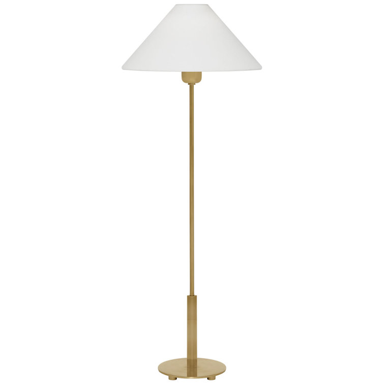 Slim Antique Brass Table Lamp with Linen Shade